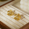 European Style 14K Gold Plated Flower Shape Stainless Steel Jewelry with Imatation Pearl