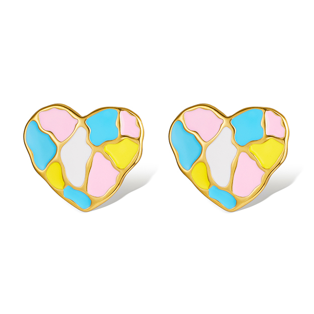 Romantic Enamel Heart Shape Gold Color Stainless Steel Big Earring Simple Jewelry