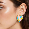 Romantic Enamel Heart Shape Gold Color Stainless Steel Big Earring Simple Jewelry