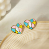 Romantic Enamel Heart Shape Gold Color Stainless Steel Big Earring Simple Jewelry