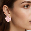Pink Color Enamal Flower Piercing Stud Earring Stainless Steel Jewelry No-Fading