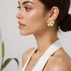 European Style 14K Gold Plated Flower Shape Stainless Steel Jewelry with Imatation Pearl