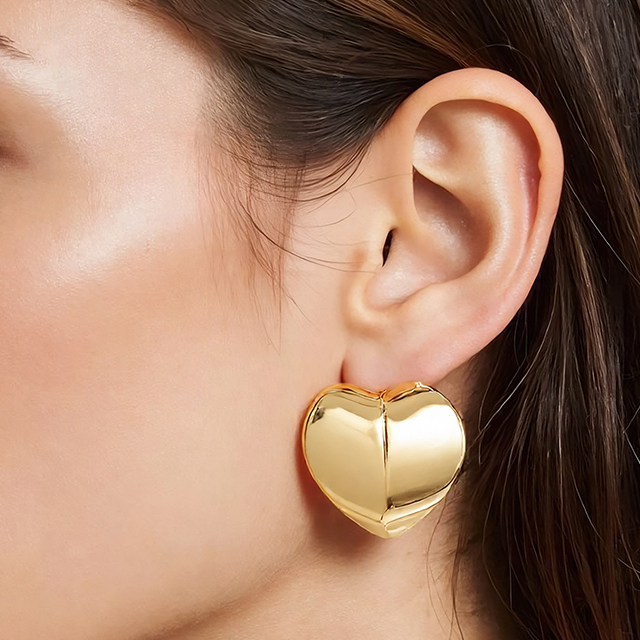 Simplist Metal Classic Gold Color Heart Stud Earring Stainless Steel Jewelry