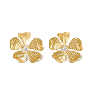 European Style 14K Gold Plated Flower Shape Stainless Steel Jewelry with Imatation Pearl