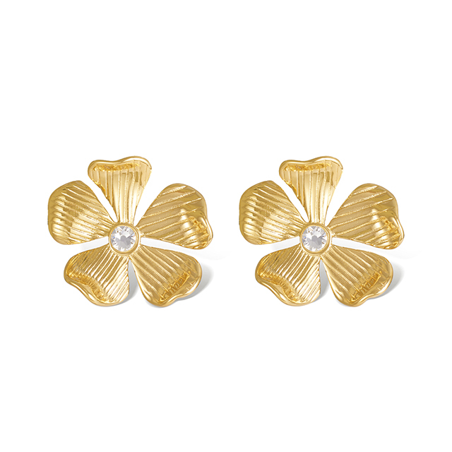 European Style 14K Gold Plated Flower Shape Stainless Steel Jewelry with Imatation Pearl