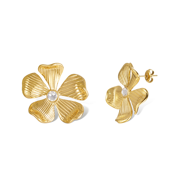 European Style 14K Gold Plated Flower Shape Stainless Steel Jewelry with Imatation Pearl